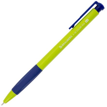Ручки шариковые автоматические BRAUBERG A-30 COLOR MIX "WRITING 3.0", КОМПЛЕКТ 12 ШТ., СИНИЕ, узел 0,5 мм, линия 0,25 мм, 144342