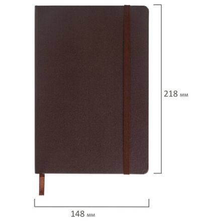 Блокнот А5 (148x218 мм), BRAUBERG "Metropolis", балакрон, 80 л., резинка, клетка, коричневый, 111586
