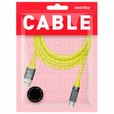 Кабель BOLD USB – Type-C, 1 м, 3 А, SMARTBUY, для быстрой зарядки и передачи данных, толстый, желтый, 18133, 3112BOLD-YELLOW