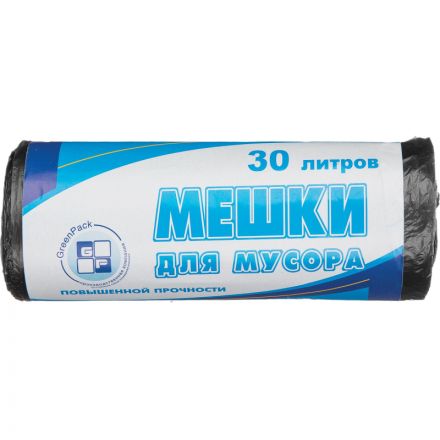 Мешки для мусора на 30 л черные с оттенком металлик (ПНД, 10 мкм, в рулоне 25 шт, 50х60 см)