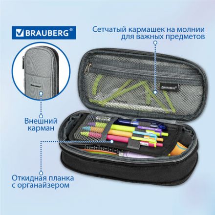 Пенал-трансформер BRAUBERG, полиэстер, 22х10х3 см, "Charcoal gray", 271561