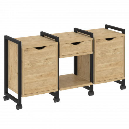 Loft Тумба на колесных опорах наборная. Вариант №7 VR.L-TN-7.K Тиквуд светлый/Чёрный металл 1440*460*767