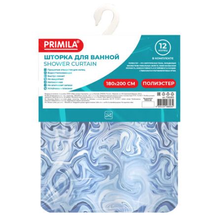 Шторка для ванной ПОЛИЭСТЕР, 180х200 см, кольца в комплекте, ГОЛУБЫЕ ВОЛНЫ, PRIMILA (ПРИМИЛА), 700083