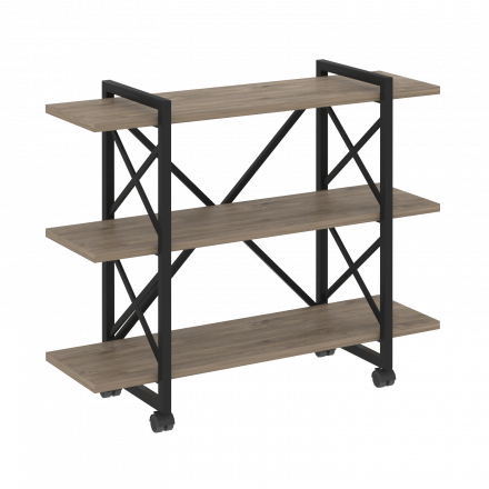 Loft Стеллаж на колесных опорах-3 полки VR.L-MST.K-3.8V Тиквуд тёмный/Чёрный металл 1200*400*968