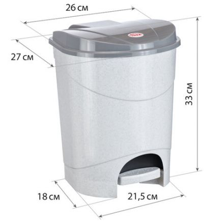 Ведро мусорное с КРЫШКОЙ и ПЕДАЛЬЮ 11 литров, 33х26х27 см, серое, IDEA, М 2891, М2891