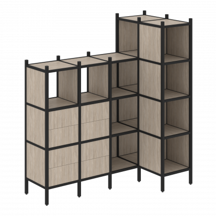 Loft Угловой внутренний стеллаж наборный VR.L-47 Дуб аттик/Чёрный металл 1694*862*1869
