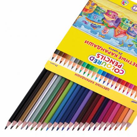 Карандаши цветные ЮНЛАНДИЯ "ДОМИКИ", 24 цвета, шестигранные, грифель 3 мм, 181838