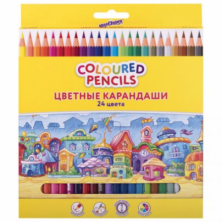 Карандаши цветные ЮНЛАНДИЯ "ДОМИКИ", 24 цвета, шестигранные, грифель 3 мм, 181838