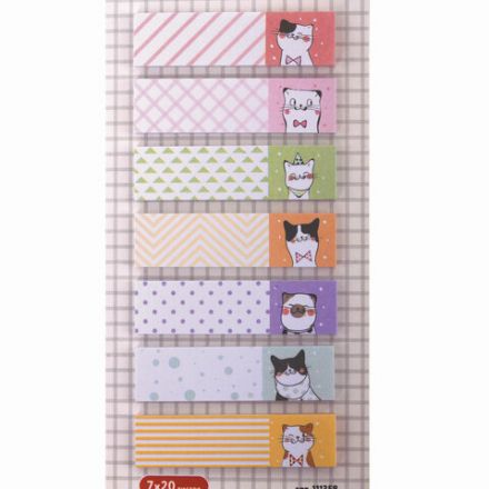 Закладки клейкие ЮНЛАНДИЯ бумажные "Котики", 45х12 мм, с печатью, 140 штук (7 цветов х 20 листов), 111358