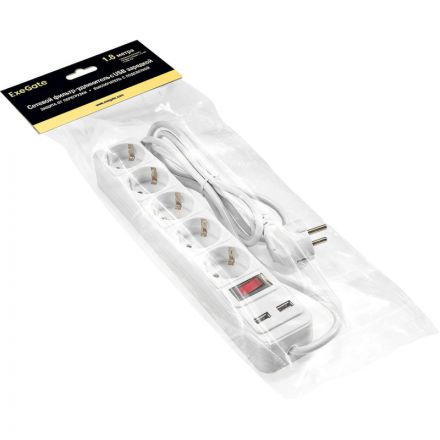 Сетевой фильтр ExeGate SP-5-USB-1.8W 5р/1,8м, 2 USB, белый(EX295491RUS) Сетевой фильтр ExeGate SP-5-USB-1.8W 5р/1,8м, 2 USB, белый(EX295491RUS)