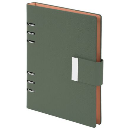 Ежедневник на кольцах в наборе с ручкой А5, 165x229 мм, BRAUBERG "Lux", под кожу, 100 листов, зеленый, 116858