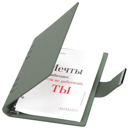 Ежедневник на кольцах в наборе с ручкой А5, 165x229 мм, BRAUBERG "Lux", под кожу, 100 листов, зеленый, 116858