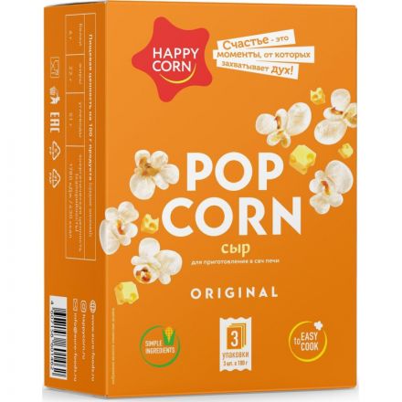 Снеки Зерно Happy Corn кукурузы лопающ попкорн, сыр, в СВЧ,3штx100г,300г/УП