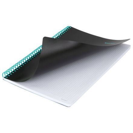 Тетрадь обложка пластик, А4 80 л., спираль пластик, резинка, клетка, BRAUBERG, черный/синий, 405381