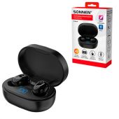 Наушники беспроводные TWS внутриканальные с микрофоном, SONNEN EP-BH25B, Bluetooth 5.3, черные, 514125