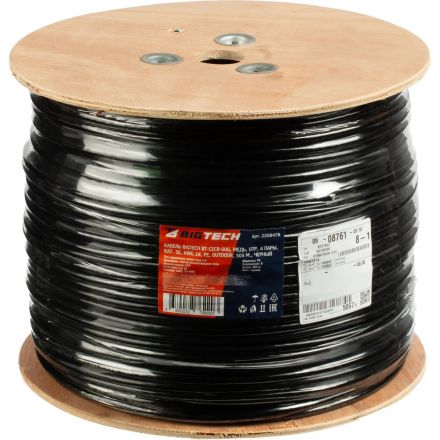 Кабель BigTech BT-CECR-006 медь UTP 4пары, кат.5e AWG24 PE Outdoor 305м чер