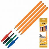Ручки шариковые BIC "Orange Original", НАБОР 4 ЦВЕТА, узел 0,8 мм, линия 0,3 мм, пакет, 8308541/516337