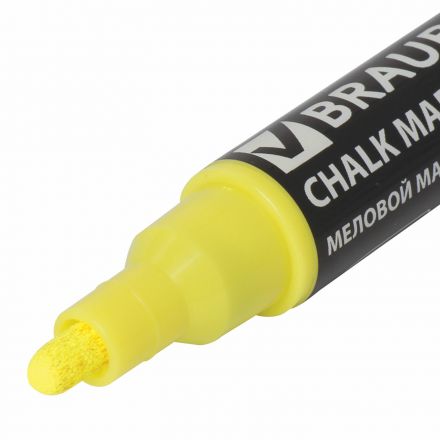 Маркер меловой "POP-ART" ЖЕЛТЫЙ, 5 мм, стираемый, для гладких поверхностей, BRAUBERG, 151528
