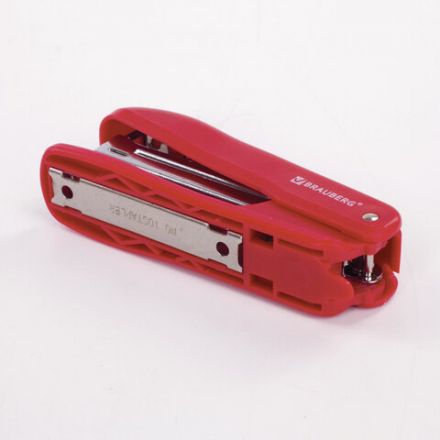 Степлер №10 BRAUBERG "SX-19", до 12 листов, с антистеплером, красный, 228589