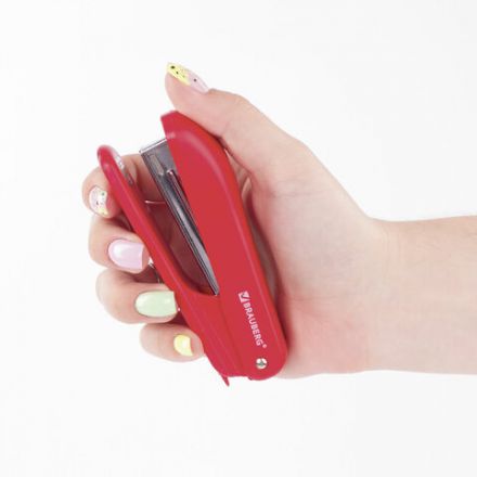 Степлер №10 BRAUBERG "SX-19", до 12 листов, с антистеплером, красный, 228589