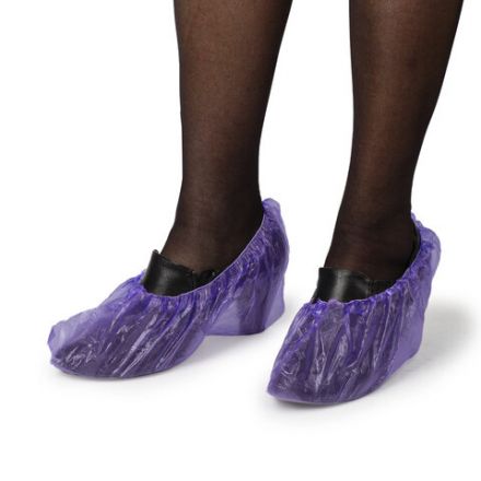 Бахилы MERIDIAN ПРОЧНЫЕ 3,8 г, фиолетовые, двойная резинка, КОМПЛЕКТ 100 штук (50 пар), 40х15 см, ПНД