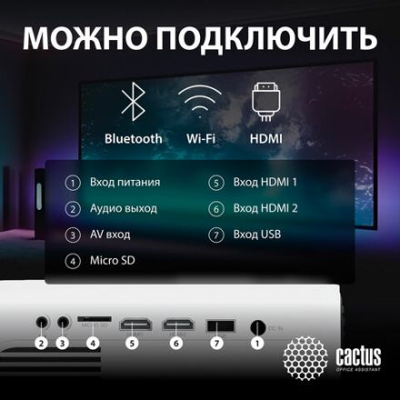 Проектор CACTUS CS-PRM.07WT.WUXGA, LCD, 1920x1080, 16:9, 3200 лм, 1500:1, 1,16 кг Проектор CACTUS CS-PRM.07WT.WUXGA, LCD, 1920x1080, 16:9, 3200 лм, 1500:1, 1,16 кг