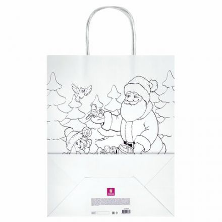 Пакет-раскраска НАБОР 8 шт., новогодний, 32х13х26 см + масляные пастельные мелки, ЗОЛОТАЯ СКАЗКА, 591975