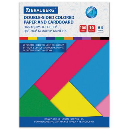 Набор картона и бумаги А4 ТОНИРОВАННЫЕ (белый 16 л., цветной 64 л., бумага 20 л.), BRAUBERG, 115091 Набор картона и бумаги А4 ТОНИРОВАННЫЕ (белый 16 л., цветной 64 л., бумага 20 л.), BRAUBERG, 115091