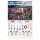 Календарь квартальный 2026 г., 1 блок, 1 гребень, магнитный курсор, мелованная бумага, BRAUBERG, "Люпины", 116915