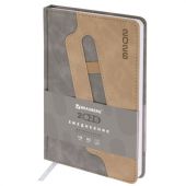 Ежедневник датированный 2026, А5, 138x213 мм, BRAUBERG "Assistant", под кожу, держатель, серый, 117378