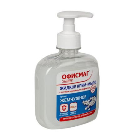 Мыло-крем жидкое 300 г ОФИСМАГ, "Премиум жемчужное", с антибактериальным эффектом, дозатор, 606782 Мыло-крем жидкое 300 г ОФИСМАГ, "Премиум жемчужное", с антибактериальным эффектом, дозатор, 606782