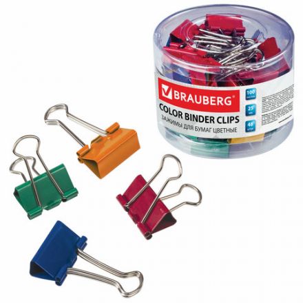Зажимы для бумаг BRAUBERG, КОМПЛЕКТ 48 шт., 25 мм, на 100 листов, цветные, в пластиковом цилиндре, 221128 Зажимы для бумаг BRAUBERG, КОМПЛЕКТ 48 шт., 25 мм, на 100 листов, цветные, в пластиковом цилиндре, 221128