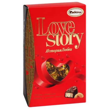 Конфеты шоколадные АККОНД "Love Story" с ореховым пралине и цельным миндалем, 250 г