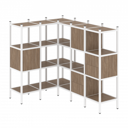 Loft Угловой внутренний стеллаж наборный VR.L-30 Дуб аризона/Белый металл 1278*1278*1458