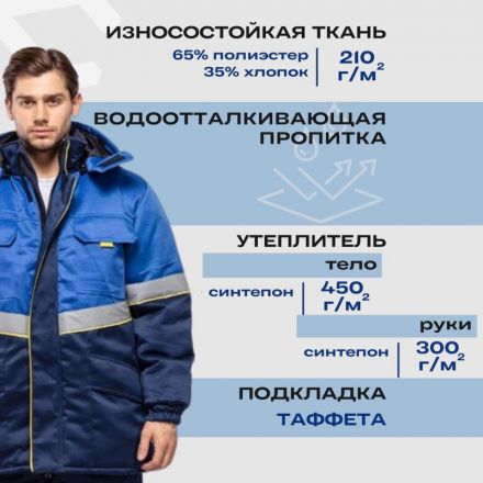 Куртка рабочая зимняя муж з43-КУ вас/син (р.48-50) 158-164(серия З)
