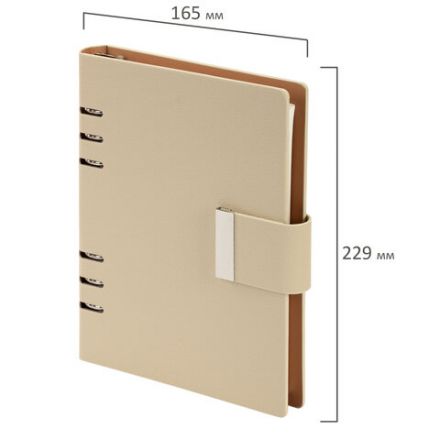 Ежедневник на кольцах в наборе с ручкой А5, 165x229 мм, BRAUBERG "Lux", под кожу, 100 листов, бежевый, 116859