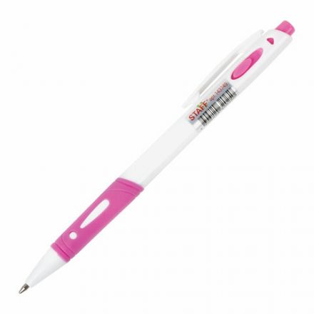 Ручка шариковая автоматическая с грипом STAFF "BP-16 White", СИНЯЯ, ассорти, линия письма 0,35 мм, 143749 Ручка шариковая автоматическая с грипом STAFF "BP-16 White", СИНЯЯ, ассорти, линия письма 0,35 мм, 143749