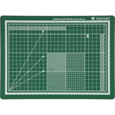 Коврик для резки TOPFORT 3х-слойный А4 (30х22см),2х-сторонний,зеленый