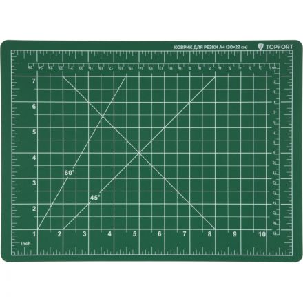 Коврик для резки TOPFORT 3х-слойный А4 (30х22см),2х-сторонний,зеленый