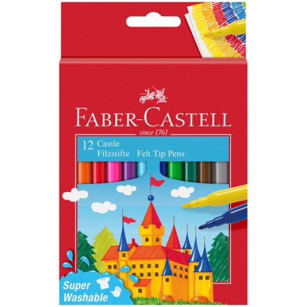 Фломастеры Faber-Castell "Замок", 12цв., смываемые, картон, европодвес Фломастеры Faber-Castell "Замок", 12цв., смываемые, картон, европодвес