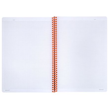 Тетрадь обложка пластик, А4 80 л., спираль пластик, резинка, клетка, BRAUBERG, черный/оранжевый, 405382