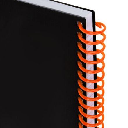 Тетрадь обложка пластик, А4 80 л., спираль пластик, резинка, клетка, BRAUBERG, черный/оранжевый, 405382