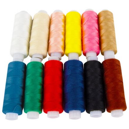 Нитки швейные 45 ЛЛ, 150 м, полиэстер, НАБОР 12 цветов, DEVELIA (Девелиа), 609618