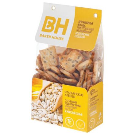Хлебцы BAKER HOUSE "Итальянские", с семенами подсолнечника, 250 г, пакет, 5756 Хлебцы BAKER HOUSE "Итальянские", с семенами подсолнечника, 250 г, пакет, 5756