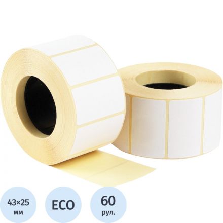 Термоэтикетки ЭКО 43x25, без печати, 1000шт/рул, вт.40, 60рул/уп  