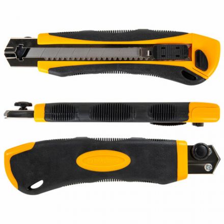 Нож универсальный мощный, 25 мм, BRAUBERG EXTRA-DL, с двумя фиксаторами, резиновые вставки, 238732