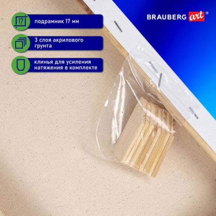 Холст на подрамнике BRAUBERG ART CLASSIC, 30х40 см, 380 г/м2, грунтованный, 100% хлопок, 192196 Холст на подрамнике BRAUBERG ART CLASSIC, 30х40 см, 380 г/м2, грунтованный, 100% хлопок, 192196