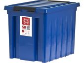 Ящик 500х390х390 мм с крышкой и клипсами, на роликах, синий