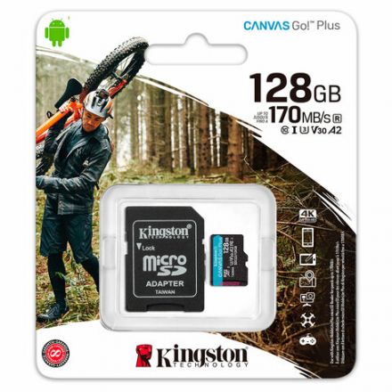 Карта памяти microSDXC 128 GB KINGSTON Canvas Go Plus, UHS-I U3, 170 Мб/с (class 10), с адаптером, SDCG3/128Gb