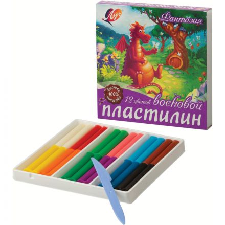 Пластилин восковой Луч Фантазия 12 цветов 210 г со стеком